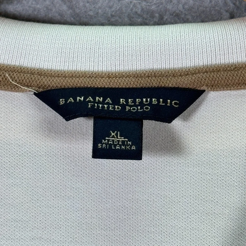 Banana Republic Fitted Polo‎ Shirt Mens XL Beige Stripe Comfort Classic Preppy